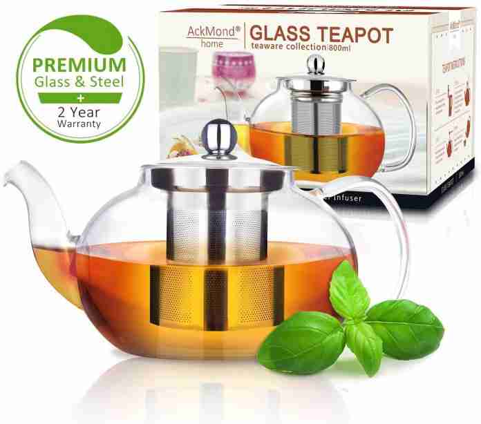 AckMond Clear Glass Teapot with Stainless Steel Infuser