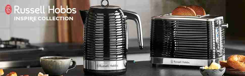 Russell Hobbs Inspire Black Kettle and 2 Slice Toaster