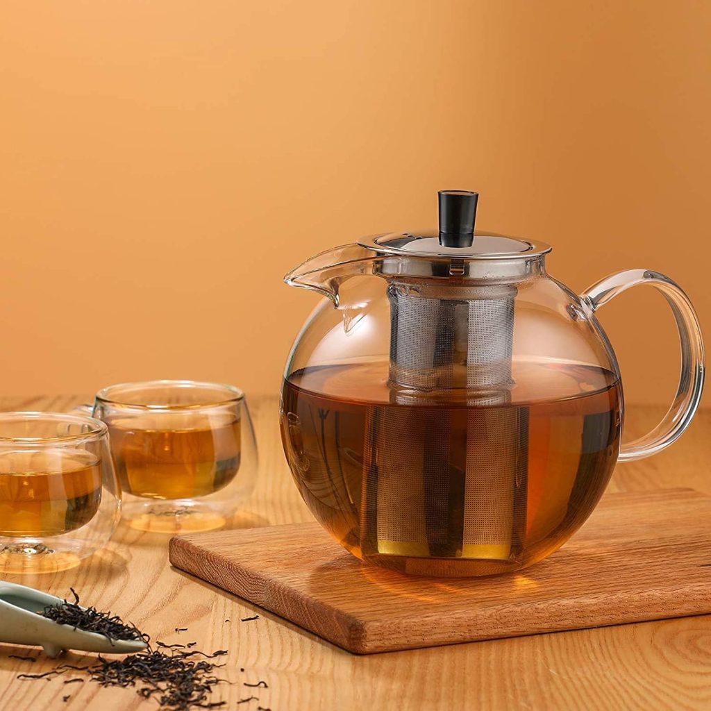 Ehugos Glass Teapot, 1500ml Stovetop Safe Tea Kettle with Infuser Borosilicate Glass Water Jug Clear Tea pot Maker for Loose Leaf Tea, Hot/Iced Water, Juice Beverage