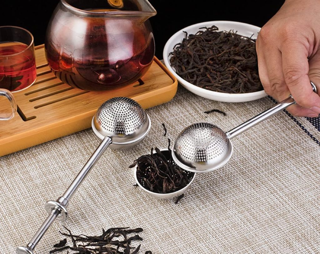 EPRHY Tea Strainer Infuser Push Stainless Steel Retractable Tea Ball Loose Leaf Tea Strainer Filter Tea Accessories, 2PCS