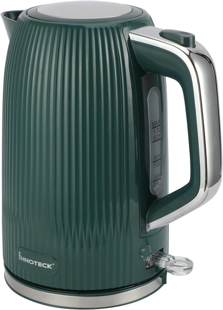 Innoteck Kitchen Pro 1.7L Electric Kettle - Green Ridged Textured Body  Stainless-Steel Accents - Cordless BPA-Free Hot Water Boiler with Auto Shut-Off - Boil Water Quickly for Preparing Tea, Coffee
