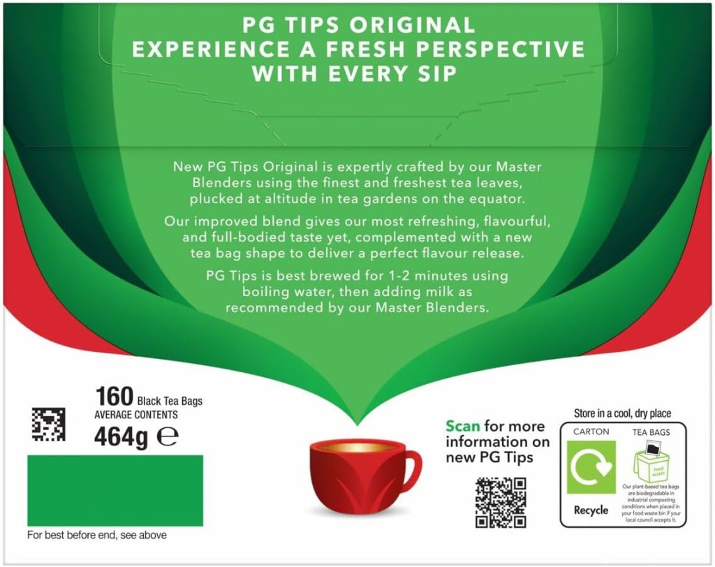 PG Tips Original 160 Black Tea Bags, Refreshing Full-bodied Taste, 60 Second Brew Time