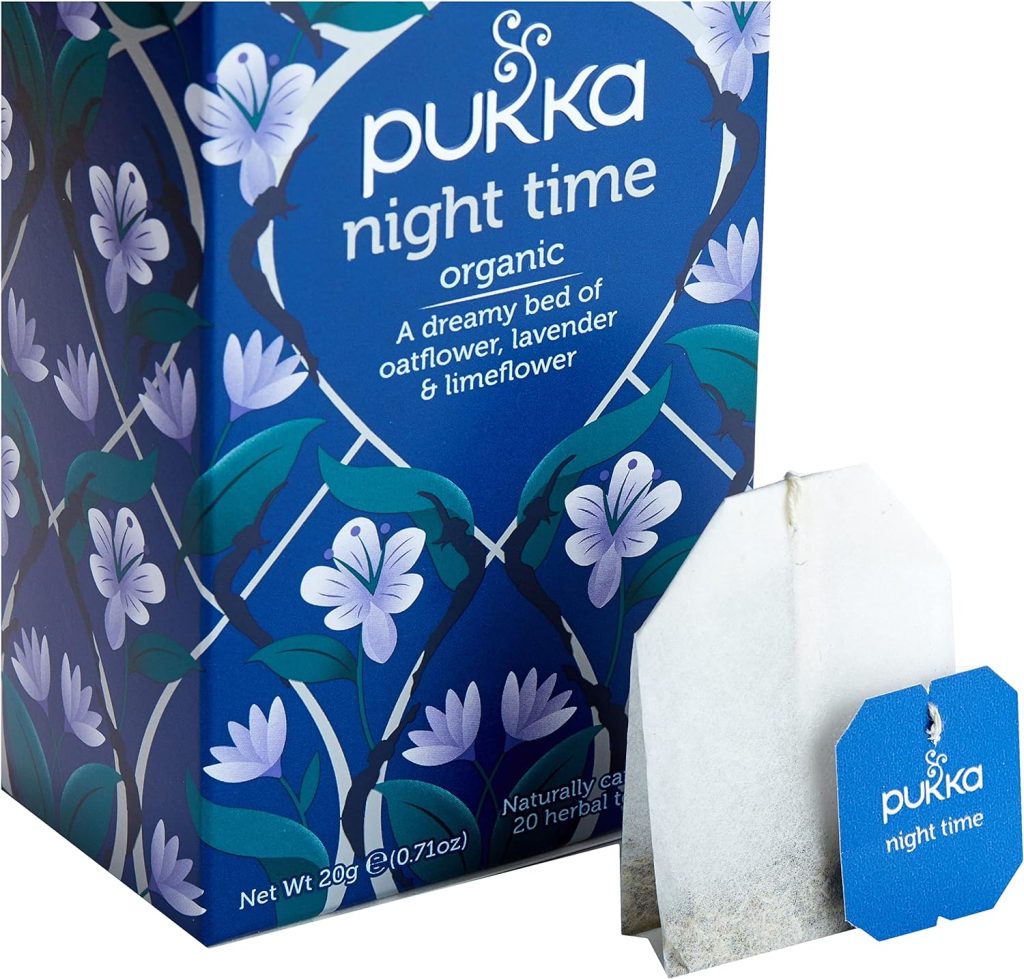 Pukka Herbs | Night Time Organic Herbal Calming Tea | Lavender, Oat Flower, and Limeflower | Natural Sleep Tea | Perfect for Bedtime | 4 Packs | 80 Sachets