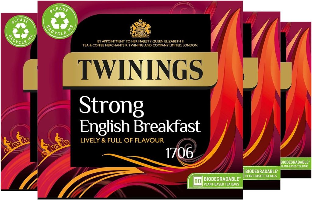 Twinings English Strong Breakfast Tea | Bold, Lively  Full of Flavour Black Tea | Multipack Bulk Buy, 320 (4 x 80) Biodegradable Tea Bags