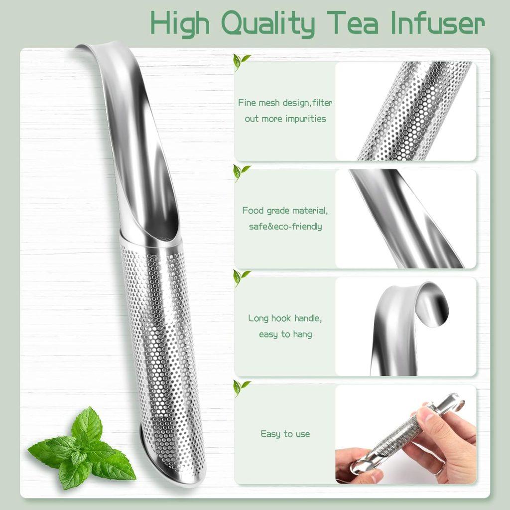 2 PCS Tea Strainers Stainless Steel Tea Infuser with 5 Inches Bottle Brush Pipe Tea Filter Strainer with Hook Handle Food Grade Fine Mesh Tea Diffuser for Loose Tea Herbs Spices