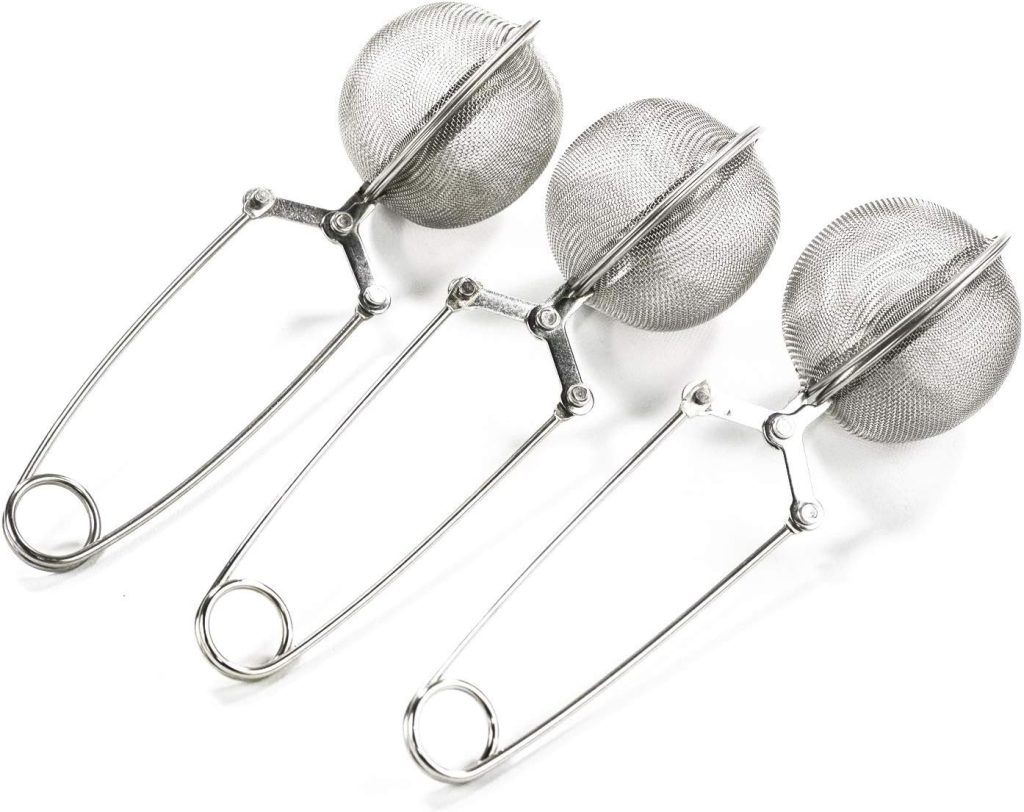 3 Pack Mesh Snap Ball Tea Strainer with Handle for Loose Leaf Tea and Mulling Spices Stainless Steel Tea Infuser Tea Filter
