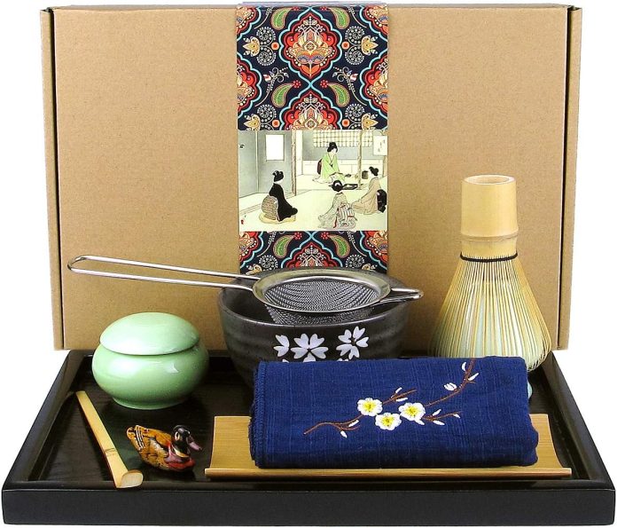 artcome japanese matcha tea set matcha whisk traditional scoop matcha bowl black bamboo tray ceramic whisk holder matcha