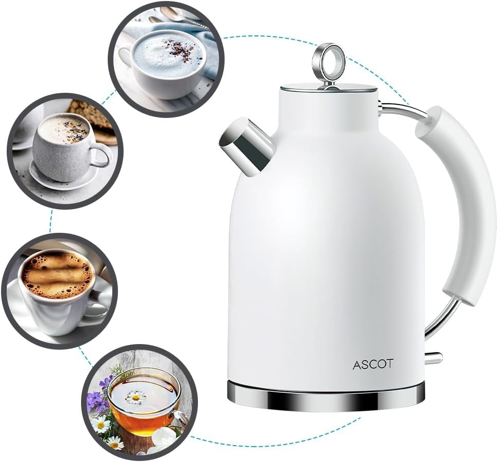 ASCOT Kettle Electric, Cordless-Fast-Boil, Stainless Steel Filter Kettles Tea Heater  Hot Water Boiler, 1.5L, 2200W, Automatic Shutoff, Boil-Dry Protection Kettle (Beige)