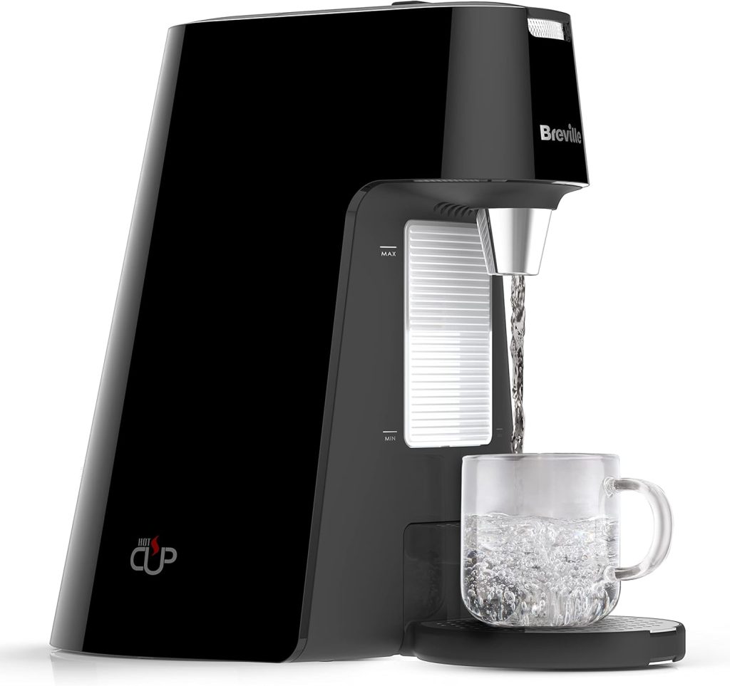 Breville HotCup Hot Water Dispenser, 1.7 Litres with 3 KW Fast Boil, Pre-set cup fill, with manual “STOP” button, Energy-efficient use, Gloss Black [VKT124] [Energy Class A]