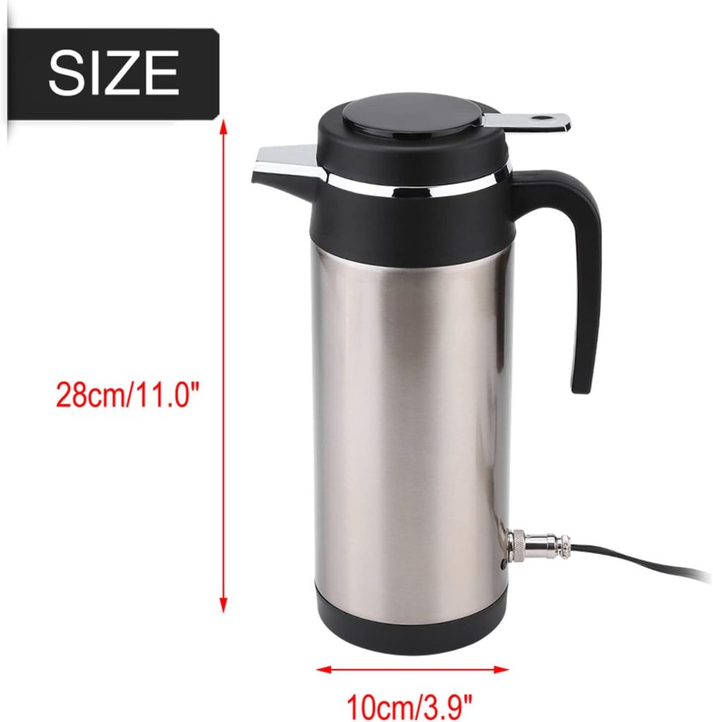 Car Electric Kettle 12V 1200mL Stainless Steel Travel Kettle Car Kettle with Cigarette Lighter Portable Travel Kettle for Hot Water, Coffee, Tea