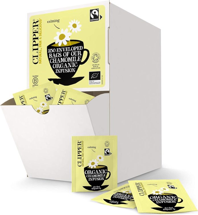 clipper organic chamomile tea bags 250 individually wrapped infusion teabag sachets bulk buy for home catering caffeine