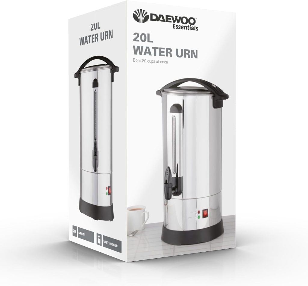 Daewoo Water Urn Boiler, 10 Litre Capacity Making Up To 40 Cups In One Use, Stainless Steel, Lockable Lid, External Water Gauge And Cool Touch Handles For Safety, Hot Water Urn 10L