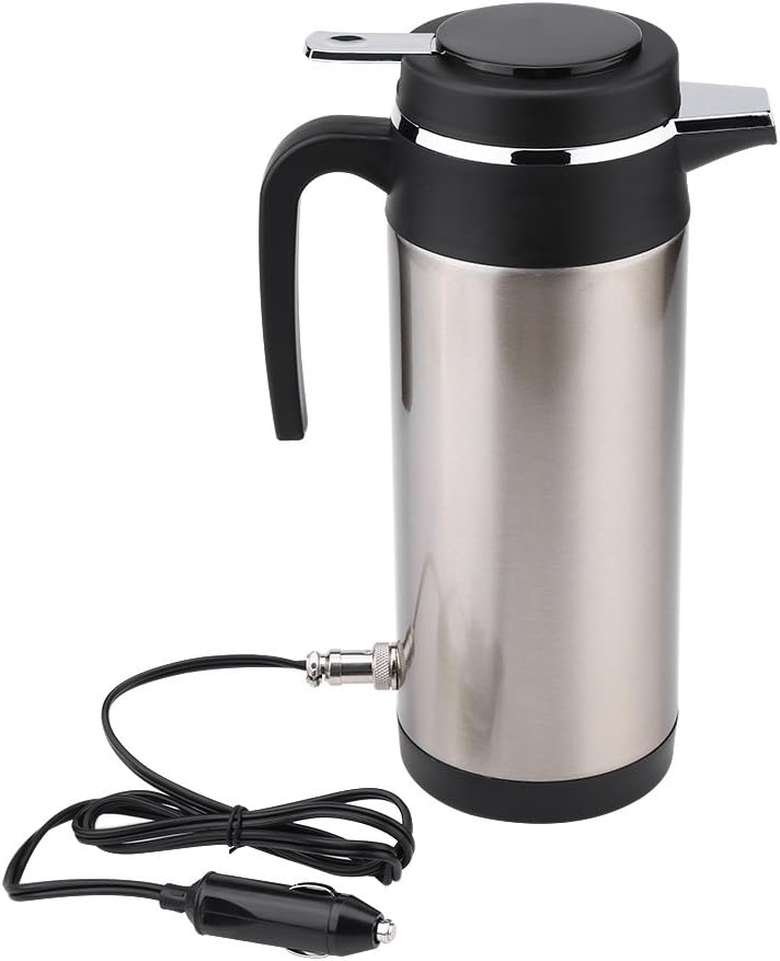 Ejoyous 1200ML 12V Portable Car Travel Kettle, Food Grade Stainless Steel Portable Car Electric Kettle, Kettle Pot Heated Water Cup with Cigarette Lighter Cable for Hot Water Coffee Tea