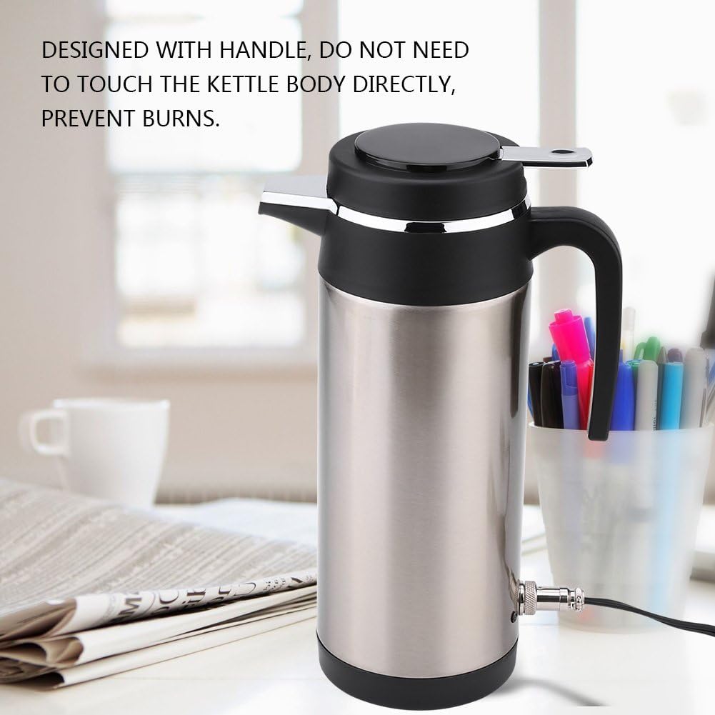 Ejoyous 1200ML 12V Portable Car Travel Kettle, Food Grade Stainless Steel Portable Car Electric Kettle, Kettle Pot Heated Water Cup with Cigarette Lighter Cable for Hot Water Coffee Tea