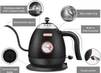 electric gooseneck kettle with temperature display 08liter 100 stainless steel pour over kettle coffee brew kettle hot w 1