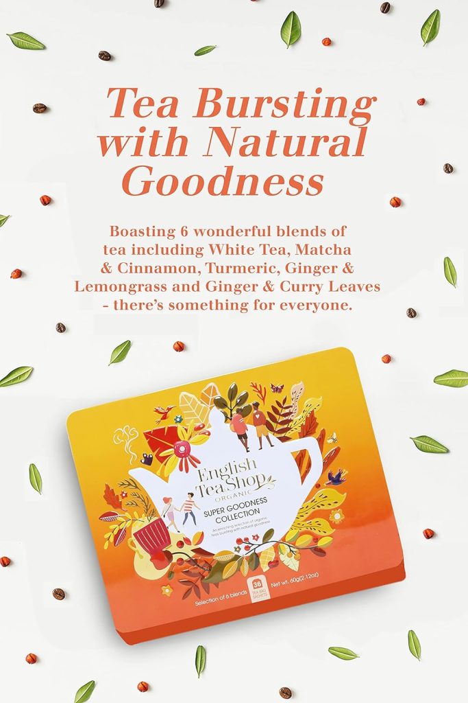 English Tea Shop Organic Super Goodness Collection Gift Tin 36 Tea Bag Sachets - 6 Different Flavours