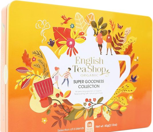 english tea shop organic super goodness collection gift tin 36 tea bag sachets 6 different flavours
