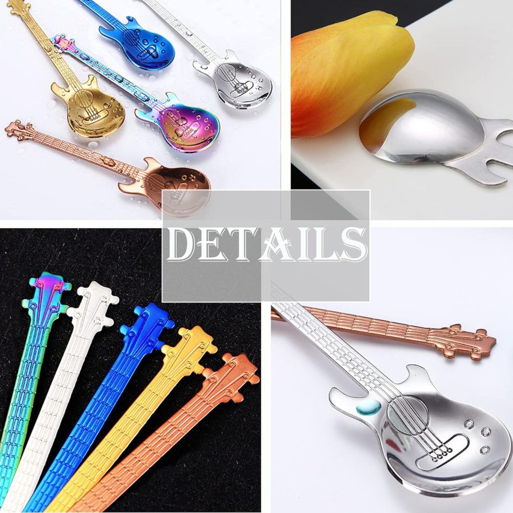 Guitar Spoons Coffee Teaspoon, ESRISE Stainless Steel Musical Coffee Gifts for Men, Cute Tea Spoons for Christmas Gifts Birthday Gifts(Multi-6 with Opener)
