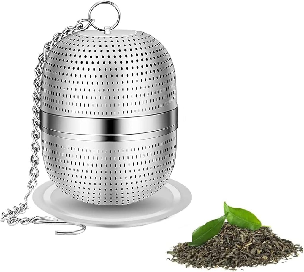 iJiZuo Tea Infuser for Loose Tea, Stainless Steel Tea Infuser Mesh Tea and Herb Ball Strainer, Tea Ball Strainers Infuser with Drip Trays, for Loose Leaf Tea, Herbal Tea, Mugs Teapots Spice