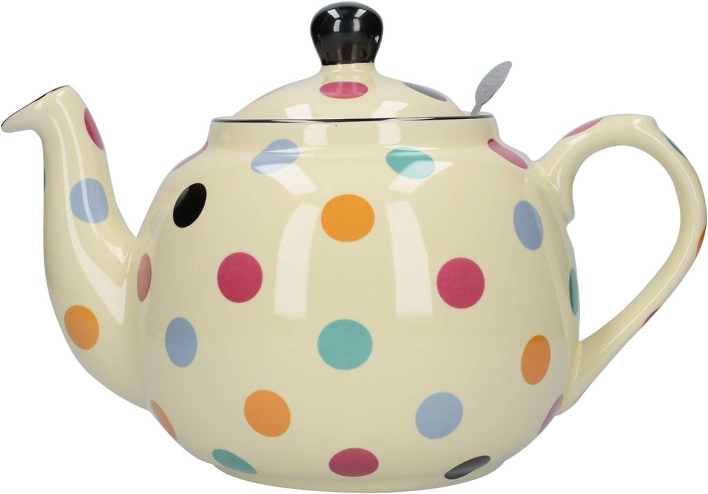 London Pottery Farmhouse Polka Dot Teapot with Infuser, Ceramic, Ivory/Multicolour Polka Dots, 4 Cups (1.2 Litre)