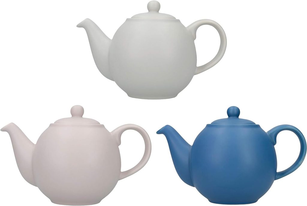 London Pottery Globe Teapot with Strainer in Gift Box, Ceramic, Nordic Blue, 4 Cup (900 ml)
