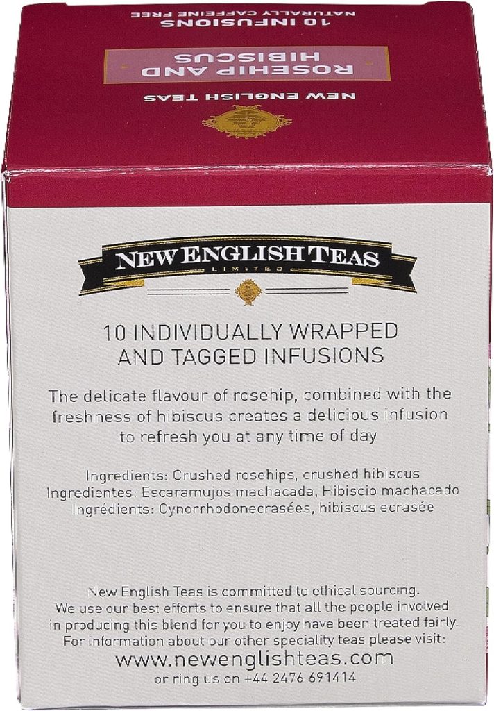 New English Teas Rosehip and Hibiscus Tea, 10 Individually Wrapped Teabags, Detox Tea