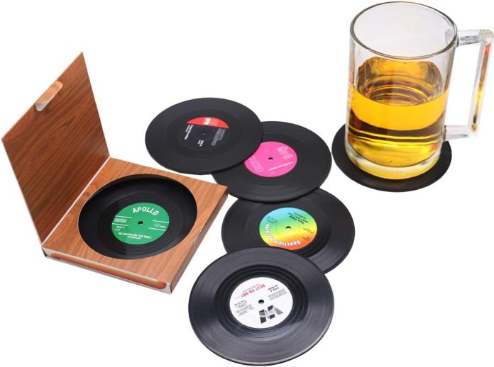 personalised 12 pcs retro cd record vinyl anti heatslip drinks coasters for coffee tea beer mug wine glass bottletableto 2