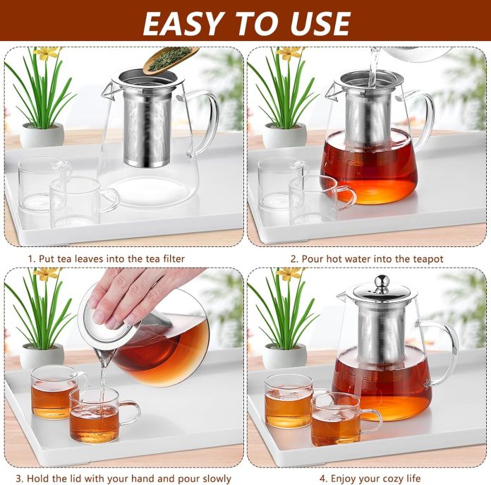 pluiesoleil clear glass teapot with infuser round shape infuser tea pot heat resistant borosilicate glass strainer teapo 1