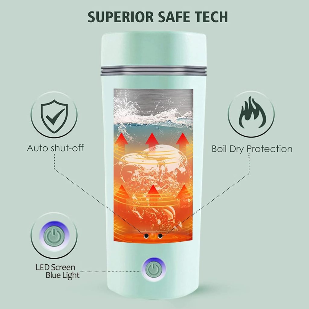 Portable Kettle Compact Travel Kettles Electric,350ml Fast Boil Stainless Steel Kettle in Automatic Shut off,3 in1 One Cup Mini Electric Kettle Hot Water Boiler for Tea Coffee,Green