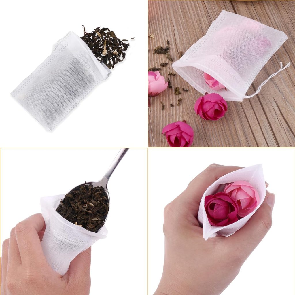 Sibba Tea Strainer Bags For Loose Leaf 100 PCS Disposable Filter Infuser Pitcher Drawstring Organizer Cooking Accessories Spice Pockets Seasoning Tank Spoon Diffusers Empty Fillable Sachets Small Sock