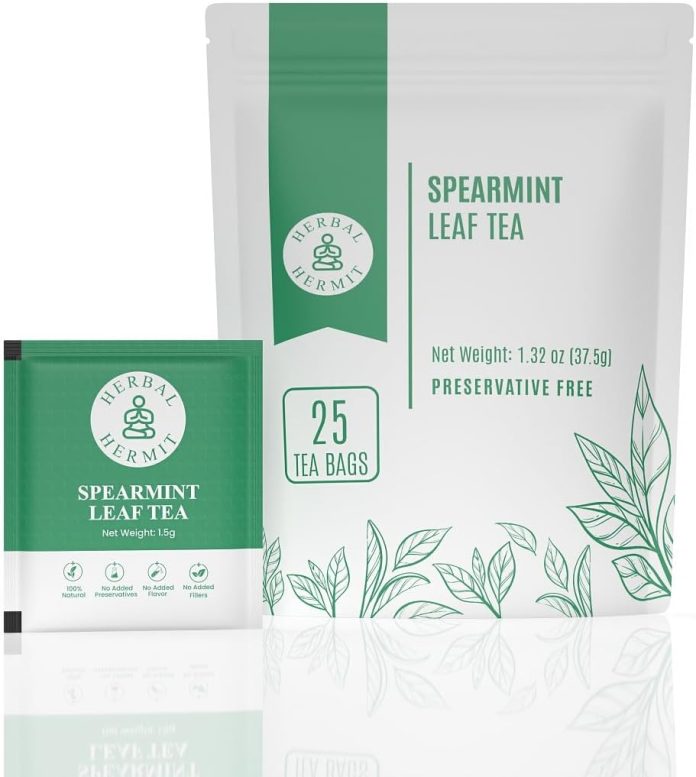 spearmint tea 25 tea bags with natural spearmint leaves caffeine free herbal tea in individually wrapped tea bags 375g