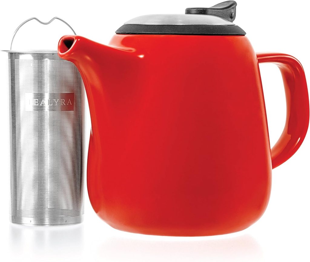 Tealyra - Daze Ceramic Teapot in Red - 800ml (2-3 Cups) - Small Stylish Ceramic Teapot with Stainless Steel Lid and Extra-Fine Infuser to Brew Loose Leaf Tea