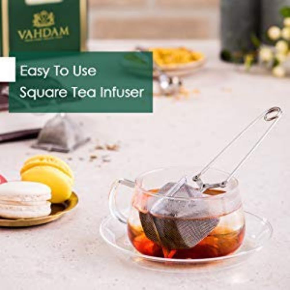 VAHDAM, Set of 2 Infusers  1 Tea Spoon - Stainless Steel, Tea Strainer - Square Tea Infuser, Triangle Tea Infuser  Perfect Serve Tea Spoon - Durable Tea Maker
