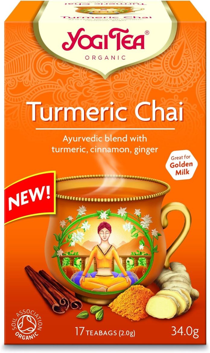 yogi tea turmeric chai organic herbal tea great for golden milk blend of turmeric cinnamon and ginger 6 packs x 17 tea b