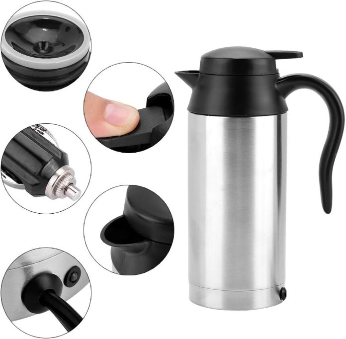 750ml dc 24v electric travel car kettle stainless steel mug car coffee cup warmer hot water kettle fast boiling for tea 1 1